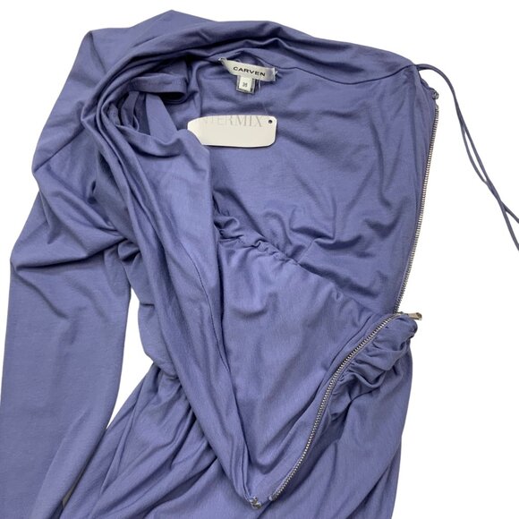 Intermix Carven Dress 36 Blue One Shoulder Mini Bodycon Tiered Ruched Party - Picture 6 of 12